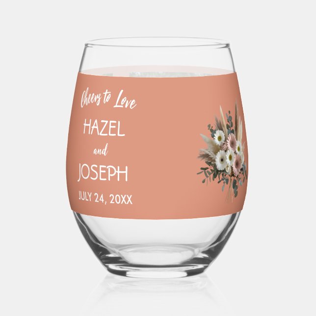 Vaso De Vino Boho Floral Cheonea para amar al Boda personalizad (Anverso)