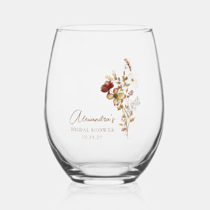 Vaso De Vino Boho Personalizado Earthy Nature Botanal Bridal Sh