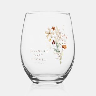 Vaso De Vino Boho Rústico Flores de Prado Floral Baby Shower