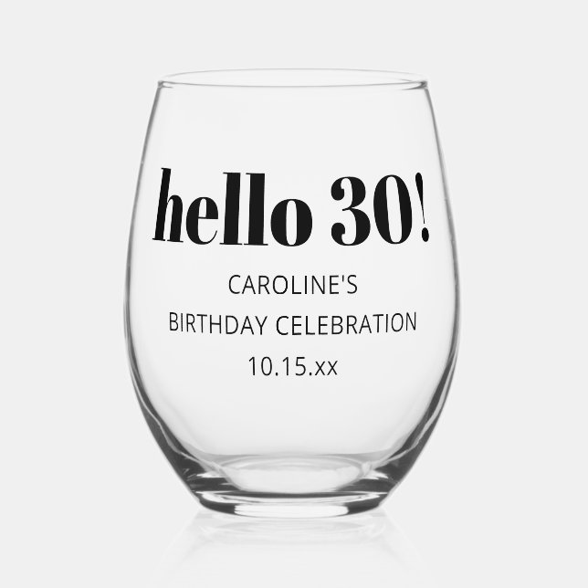 Vaso De Vino Bold Typography Modern 30th Birthday Party Custom (Anverso)