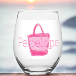 Vaso De Vino Bolso de Playa Rosa Preppy Personalizado