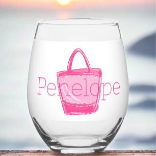 Vaso De Vino Bolso de Playa Rosa Preppy Personalizado