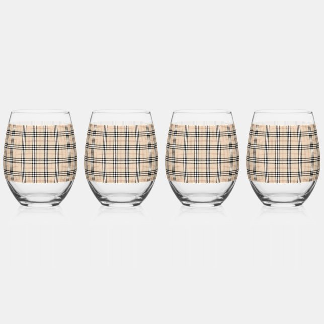 Vaso De Vino Bonito Beige Plaid Tartán (Anverso)