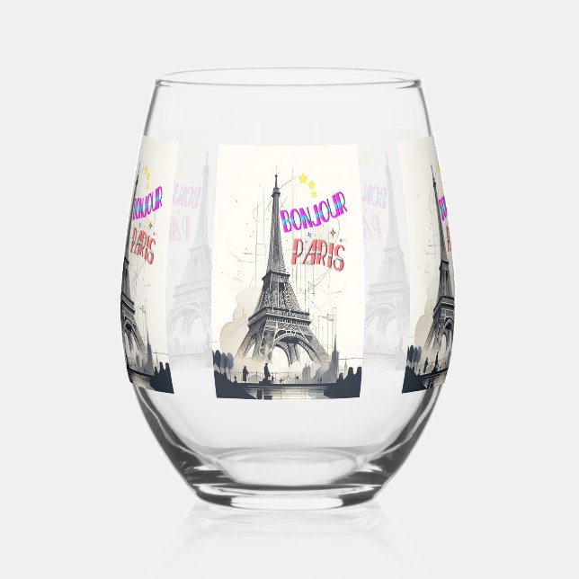 Vaso De Vino Bonjour Colorful Paris (Izquierda)