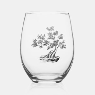 Vaso De Vino Bonsai - Estilo chino - blanco y negro