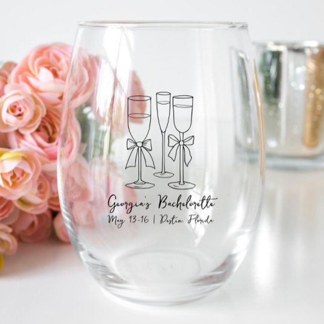Vaso De Vino Bow Moderna Script Bachelorette Party Personalizad (Subido por el creador)