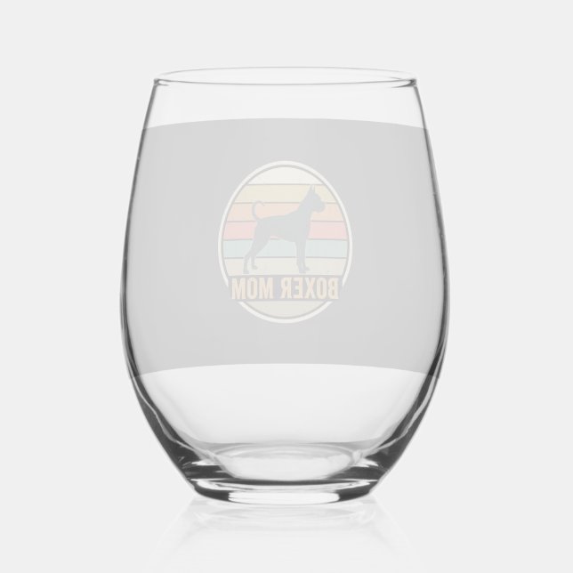 Vaso De Vino Boxer Mamá Retro Puesta del sol Perro (Anverso)