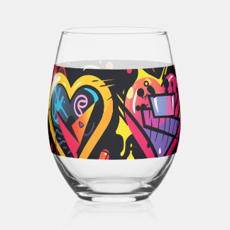 Vaso De Vino Brash punk hearts in vibrant colors