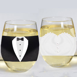 Vaso De Vino Bride & Groom Suit Boda Vestido Sr. y Sra.