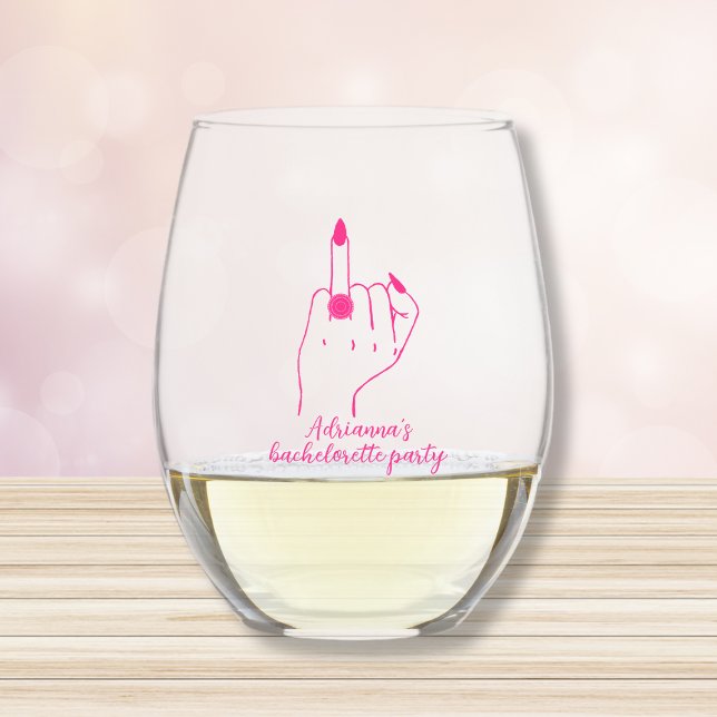 Vaso De Vino Bride Ring Finger Rosa Funny Bachelorette (ring finger funny bachelorette party favor wine glass pink)