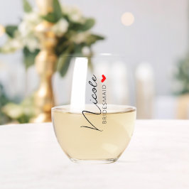 Vaso De Vino Bridesmaids nombra caligrafía moderna del corazón