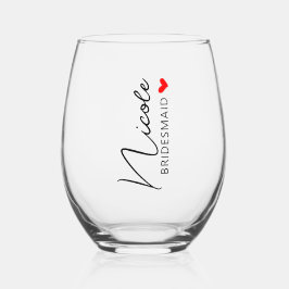 Vaso De Vino Bridesmaids nombra caligrafía moderna del corazón