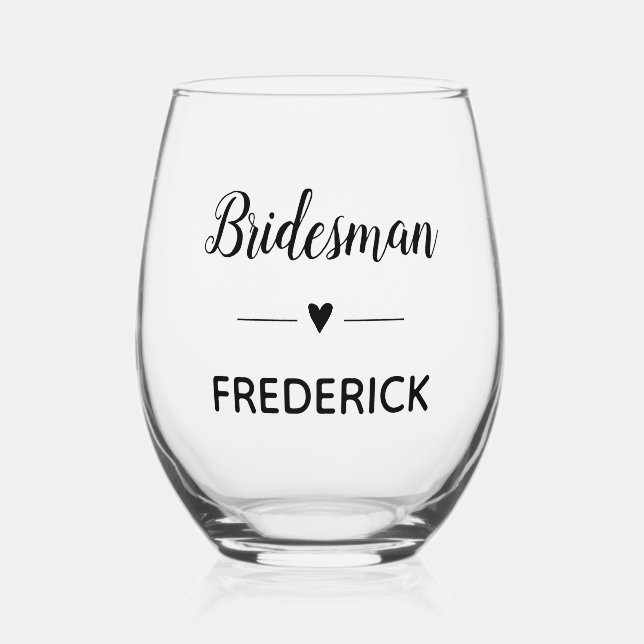 Vaso De Vino Bridesman Black Script Con Nombre Boda (Anverso)