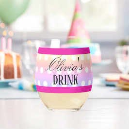 Vaso De Vino Bright Pink and Pola Dots 
