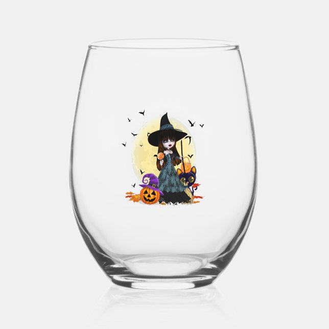 Vaso De Vino Bruja de Halloween (Anverso)