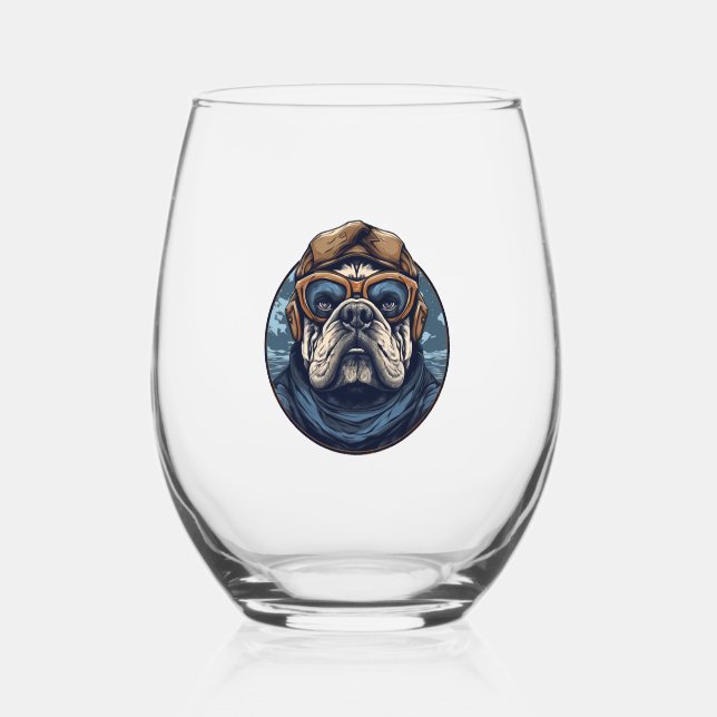 Vaso De Vino Bulldog de Aviador (Anverso)