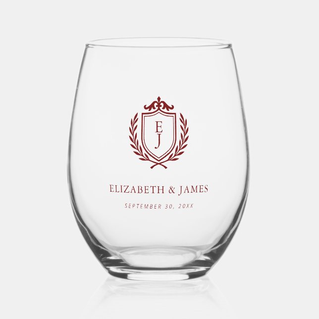 Vaso De Vino Burgundy Crest Wedding Welcome, Custom Initials (Reverso )