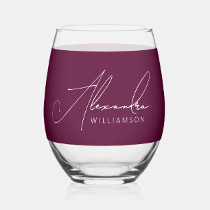 Vaso De Vino Burgundy Elegante Nombre de Caligrafía Moderna en 