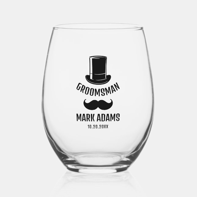 Vaso De Vino Caballero Bigote Negro Sombrero Caballeros de Boda (Anverso)