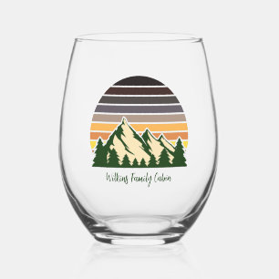 Vaso De Vino Cabaña de Montaña de los Bosques Verdes personaliz