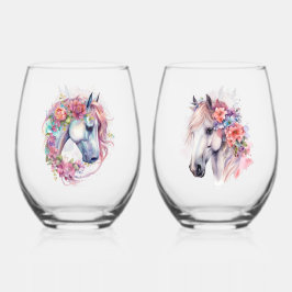 Vaso De Vino Cabeceras de Caballo de Fantasía de color de agua