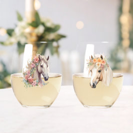 Vaso De Vino Cabeza De Caballo De Acuarela Con Coronas Florales