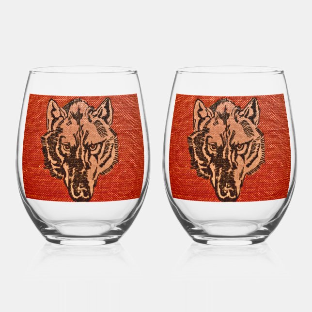 Vaso De Vino Cabeza de lobo sobre rojo (Anverso)