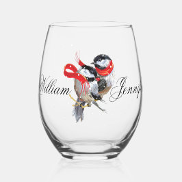Vaso De Vino Cachadas de Chickadees personalizadas de Navidad