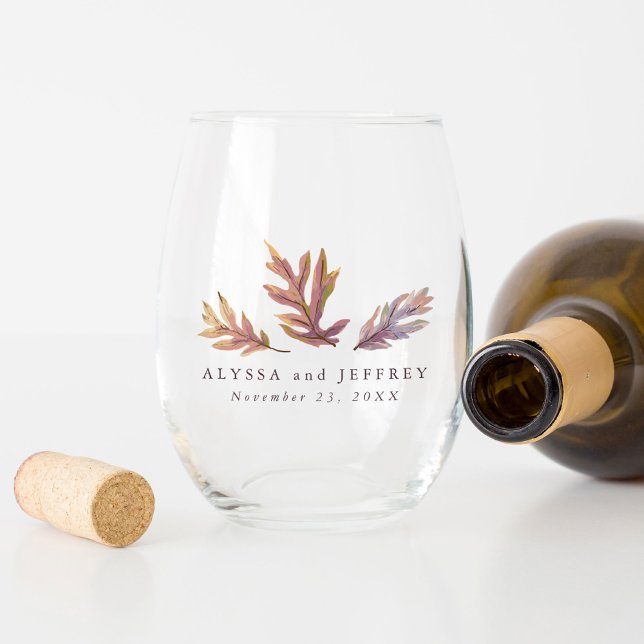Vaso De Vino Caídas hojas otoño boda hermoso personalizado (Subido por el creador)