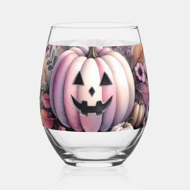 Vaso De Vino Calabazas de Halloween otoñales (Anverso)