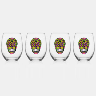 Vaso De Vino Calavera de azúcar colorida