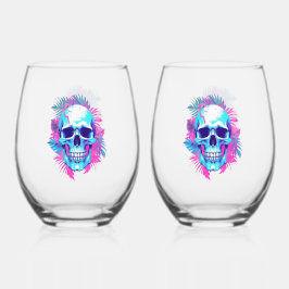 Vaso De Vino Calavera Floral al Estilo Vaporwave