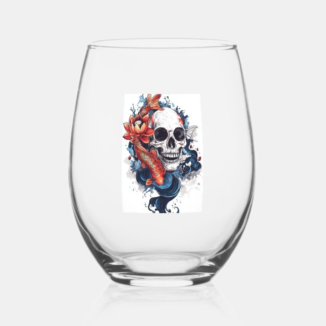 Vaso De Vino Calavera y serenidad de koi (Anverso)