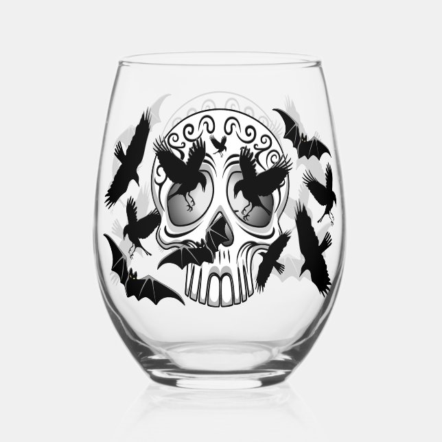 Vaso De Vino Calaveras decorativas de Halloween (Anverso)