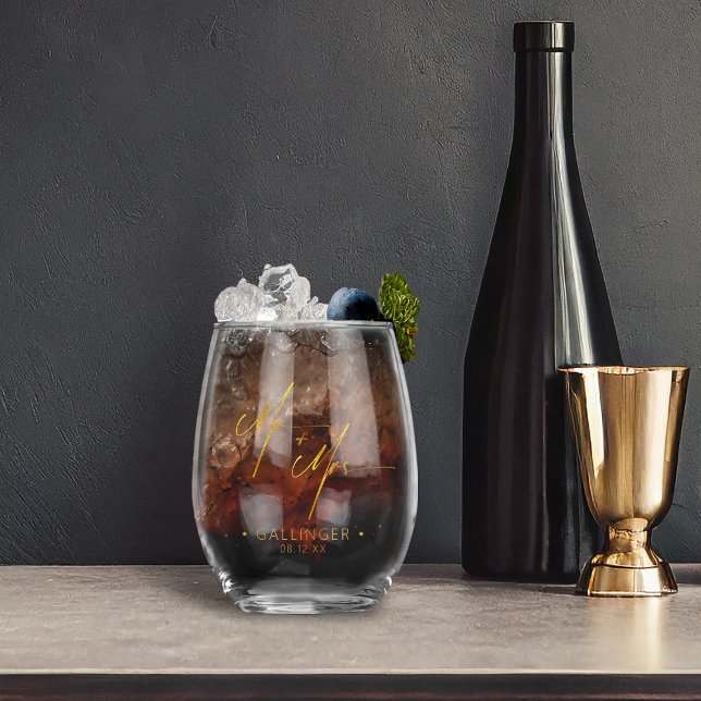 Vaso De Vino Caligrafía moderna Mr. & Mrs. Gold ID1025 (Subido por el creador)