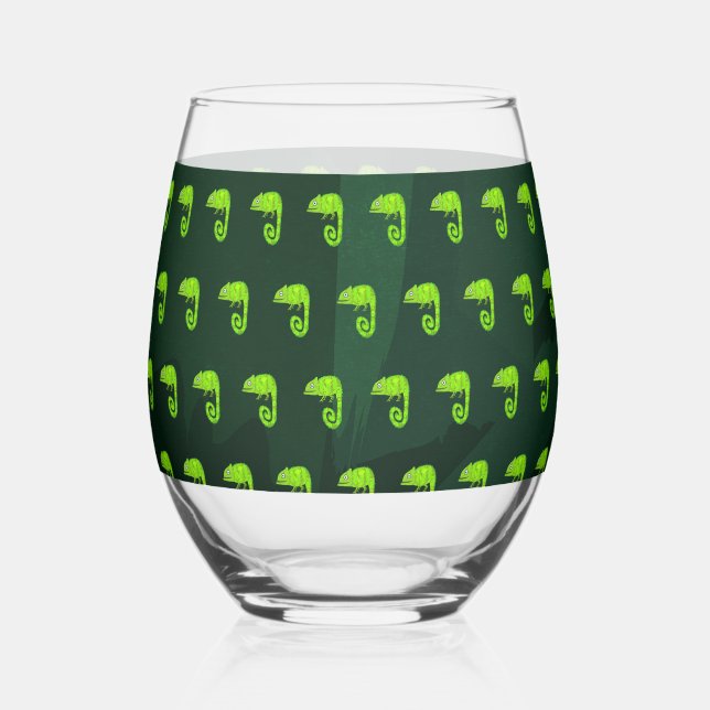 Vaso De Vino Camaleón lindo verde (Anverso)