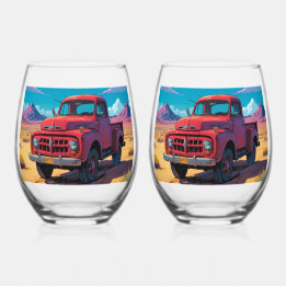 Vaso De Vino Camioneta Clásica Americana  