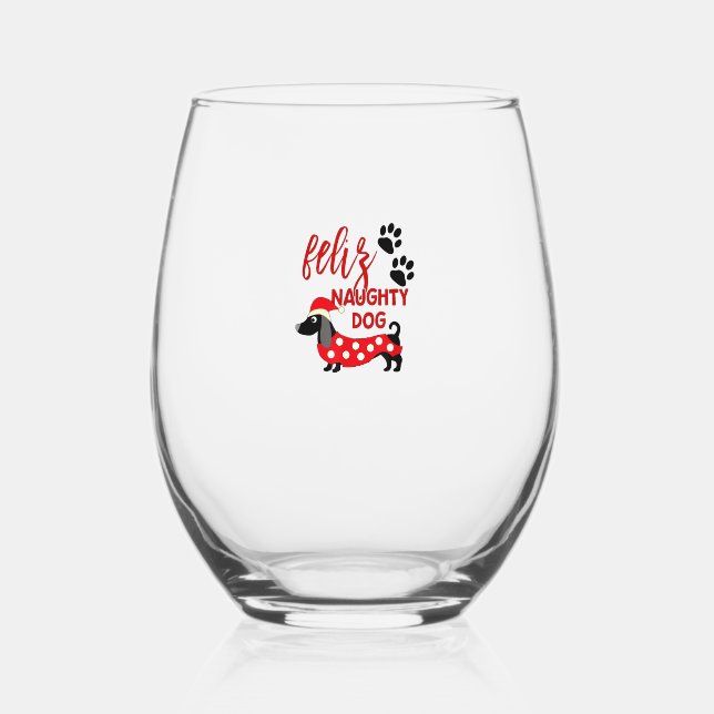 Vaso De Vino Camisas de Navidades de Dachshund _ Divertida Feli (Anverso)