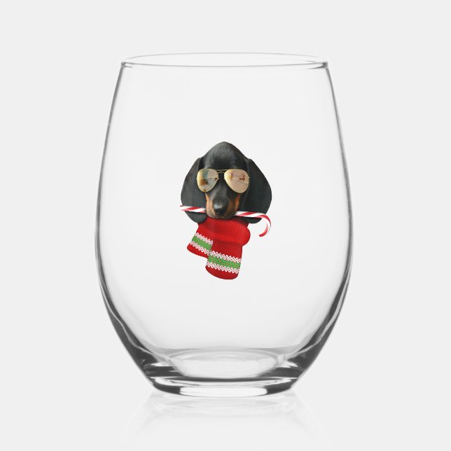 Vaso De Vino Camiseta de Dachshund Navidades ricas regalo Perro (Anverso)