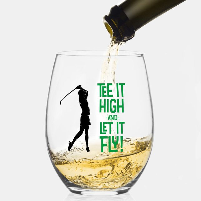 Vaso De Vino Camiseta divertida de golf para dama Cita deportiv (Lady's Golf Funny Tee Sport Quote Cute Black Green Stemless Wine Glass)