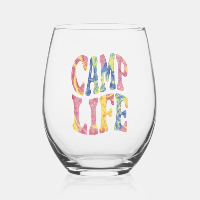 Vaso De Vino Camping Chicas de verano Camp Life Tie-Die Retro (Anverso)
