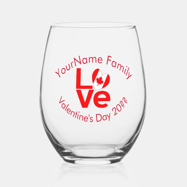 Vaso De Vino Canada LOVE Heart Flag Red Personalized (Anverso)