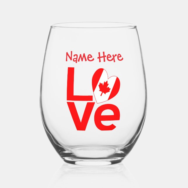 Vaso De Vino Canadiense LOVE Red Personalizado (Anverso)