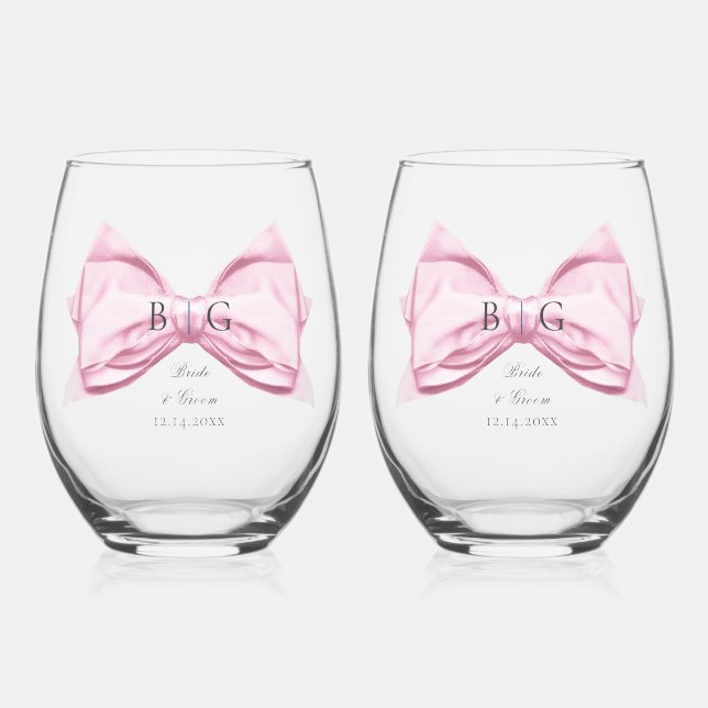Vaso De Vino Candy Pink Satin Bow Stemless Wine Glass (Anverso)