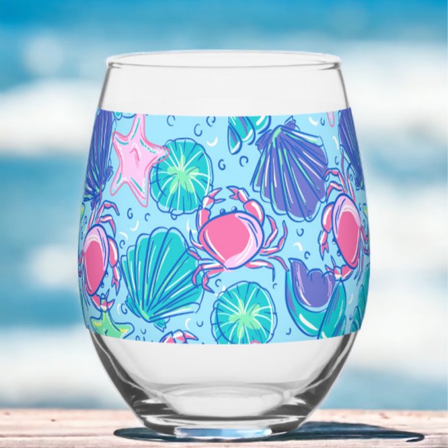 Vaso De Vino Cangrejos Caparazones Rosa Playa Preppy  (Subido por el creador)