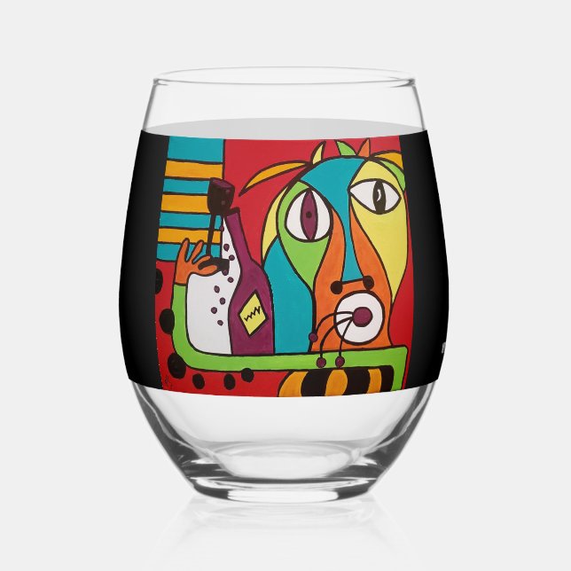 Vaso De Vino Cara abstracta con copa de vino sin tallo (Anverso)