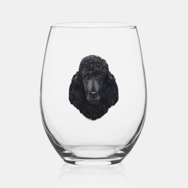 Vaso De Vino Cara de perro caniche negro (Anverso)