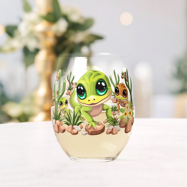 Vaso De Vino Caracteres de dibujos animados de Baby Geckos Cute (Insitu (Boda))