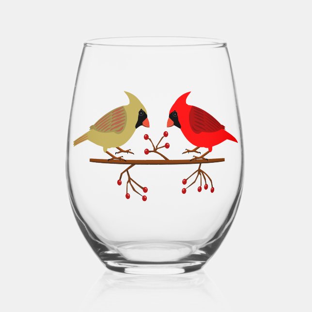 Vaso De Vino Cardenales Navidades y Berries rojos (Anverso)