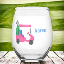 Vaso De Vino Carro de golf rosa preppy personalizado
